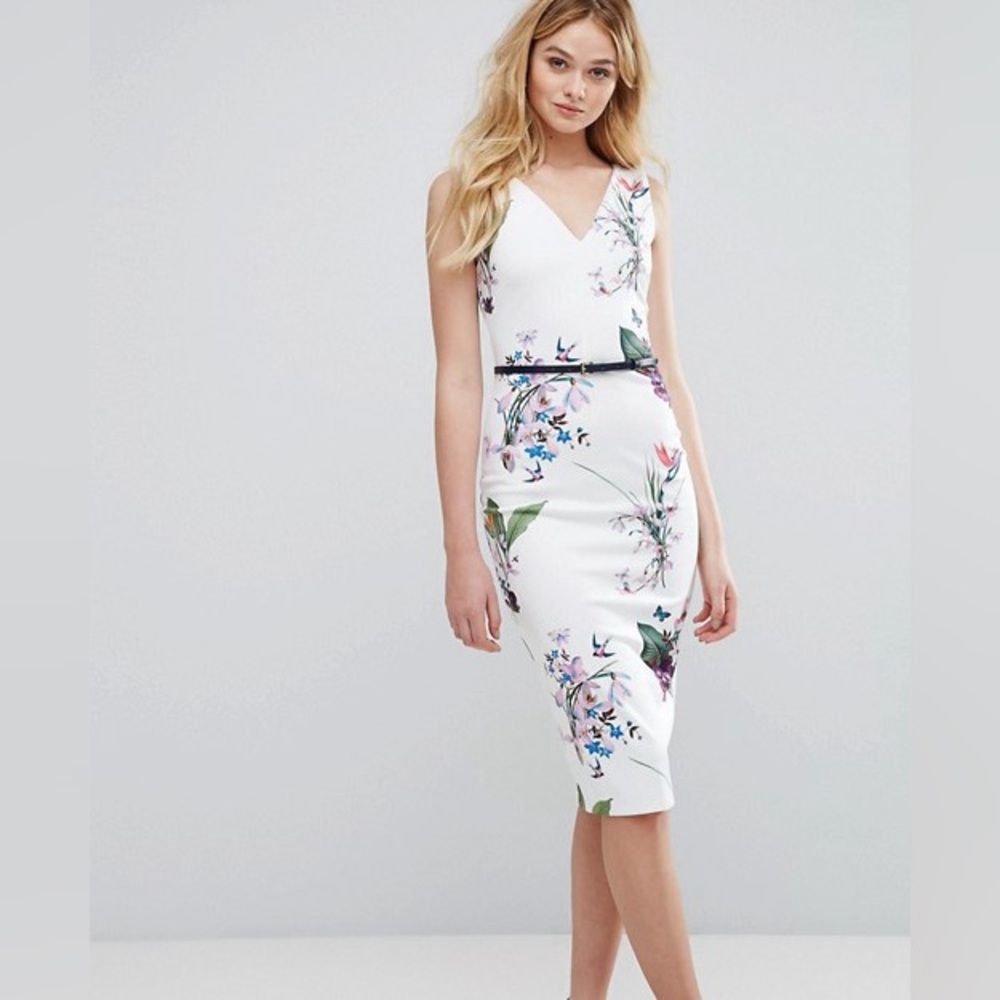 Ted Baker White Floral Midi Dress